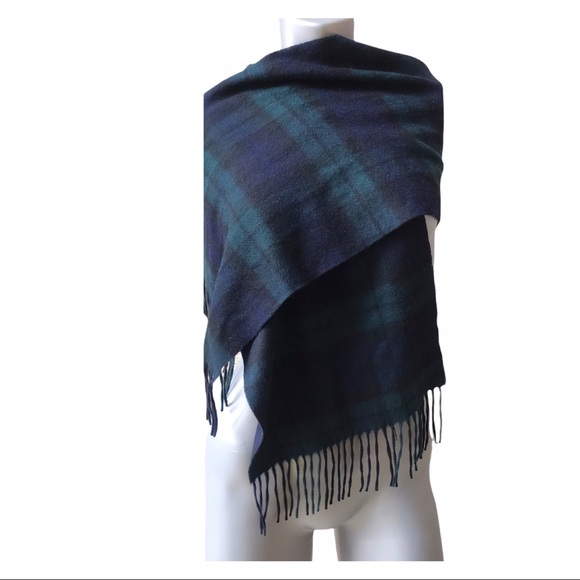 Lochmere Accessories - Lochmere Cashmere Scarf Plaid Fringe Green Blue